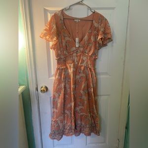 👗 Max Studio Dress floral peach smocked short sleeve ruffles XL NWT